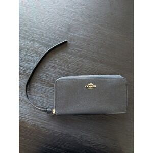 Coach Black Crossgrain Leather Zip Around Long Wallet FAIR READ